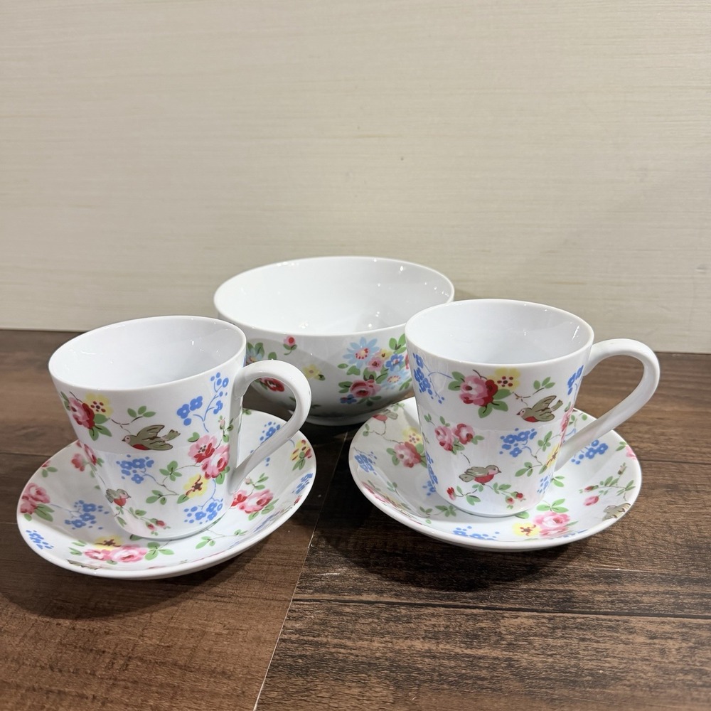 Cath Kidston Little Birds 5pc Breakfast Tea Cup Saucer Bowl Set